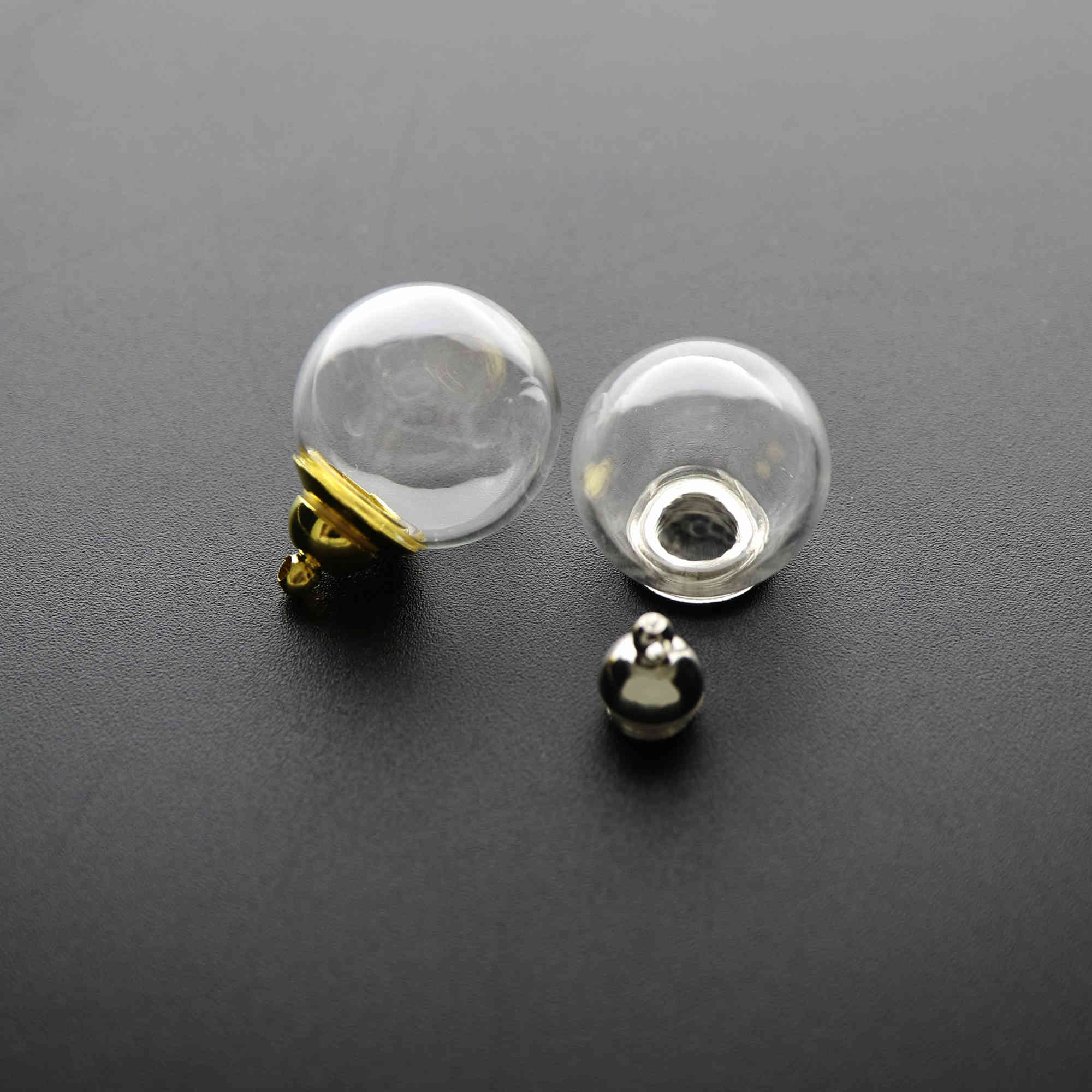 5Pcs 16-25MM Round Glass Dome Globe with 6MM Opening Silver Gold Plated Screw Cap for Perfume Liquid DIY Wish Vial Charm Supplies 1800515 - Click Image to Close